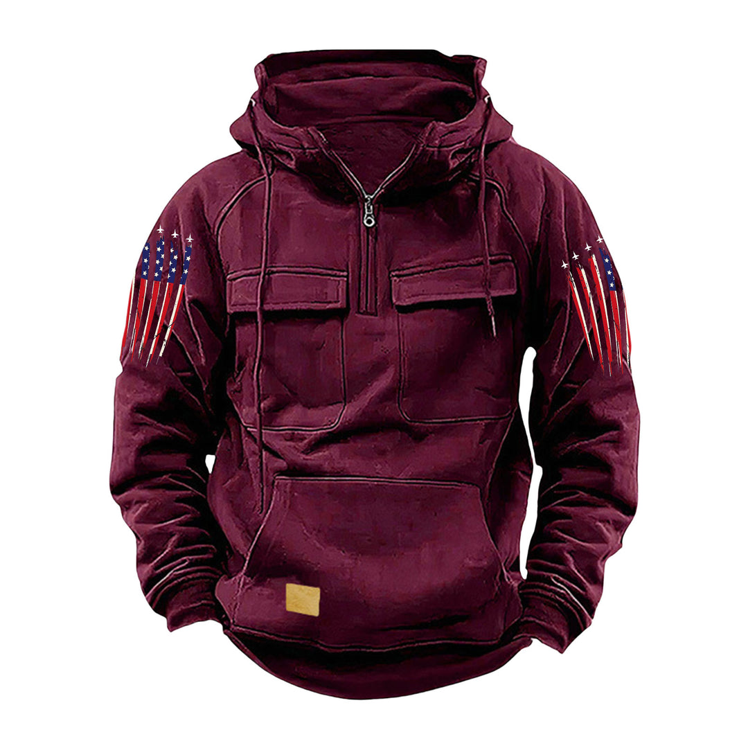 Men's hooded sweatshirt with half zip, cargo chest pockets and kangaroo pocket Mune Fashion