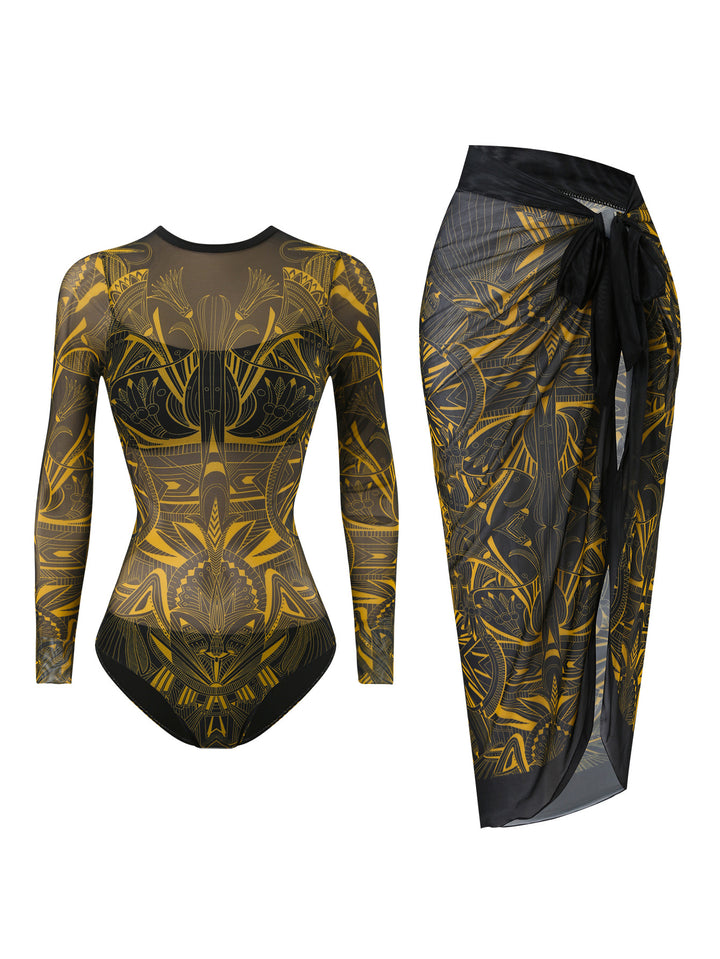 Women's swimsuit with elegant transparent wrap skirt Mune Fashion