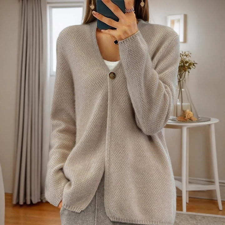 Women's structured knit cardigan with V-neck and concealed button placket Mune Fashion