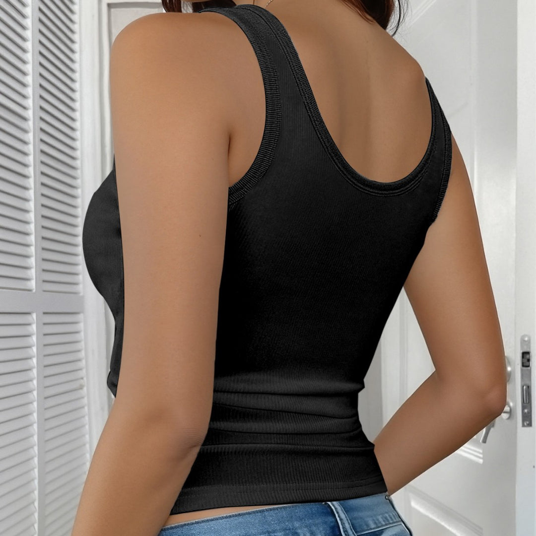 Ladies Comfortable V-Neck Tank Top with Ribbed Texture Mune Fashion