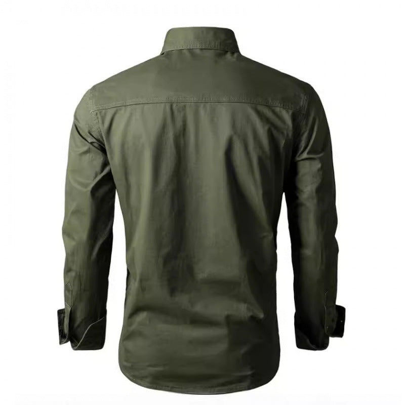 Men's Long Sleeve Work Shirt with Double Chest Pockets and Durable Twill Mune Fashion