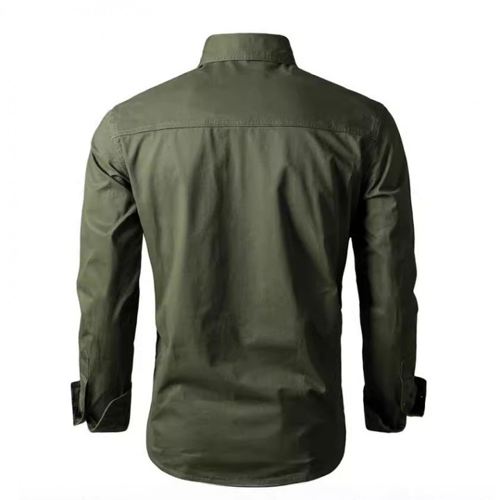 Men's Long Sleeve Work Shirt with Double Chest Pockets and Durable Twill Mune Fashion