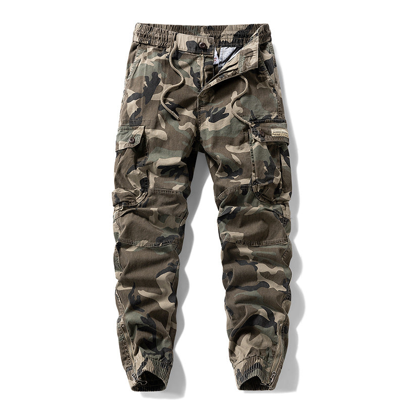 Men's Tactical Cargo Jogging Pants in Camouflage Military Look with Drawstring Waistband, Knee Panels, and Multi-Pockets Mune Fashion