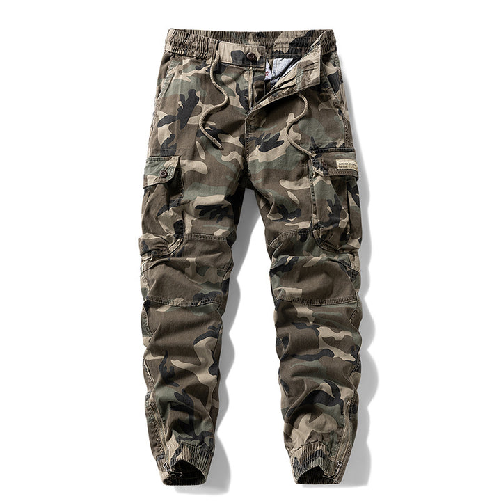 Men's Tactical Cargo Jogging Pants in Camouflage Military Look with Drawstring Waistband, Knee Panels, and Multi-Pockets Mune Fashion