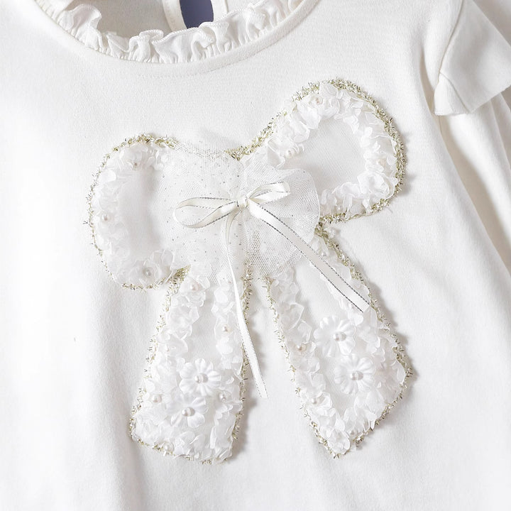 Women Long Sleeve Shirt with Playful Ruffle Design and Decorative Flower Motif Mune Fashion