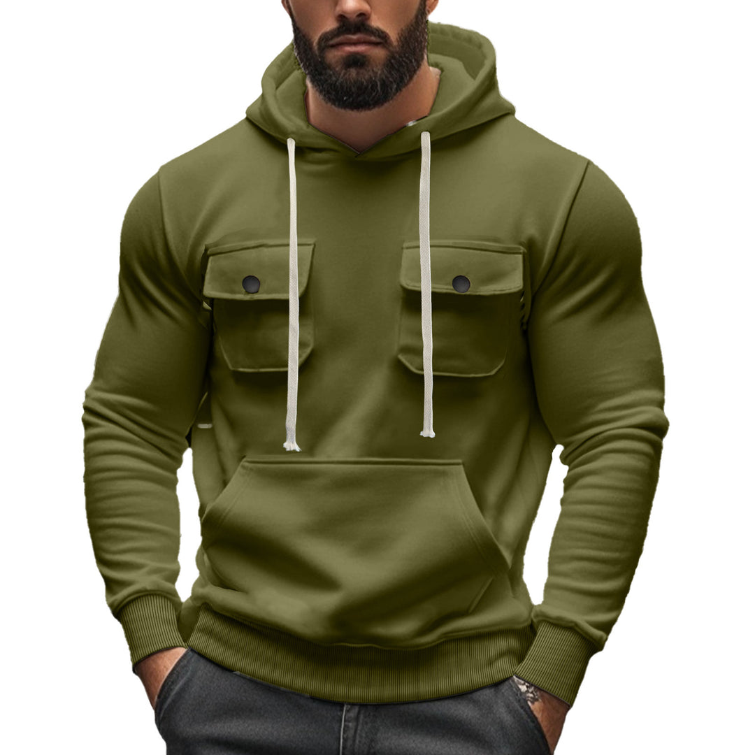 Men's sporty hoodie with patch flap pockets, kangaroo pocket, and narrow hem Mune Fashion