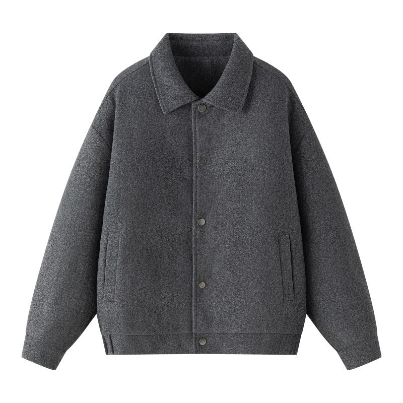 Men's Oversized College Jacket made of Wool Blend with Snap Button Placket and Hidden Pockets Mune Fashion
