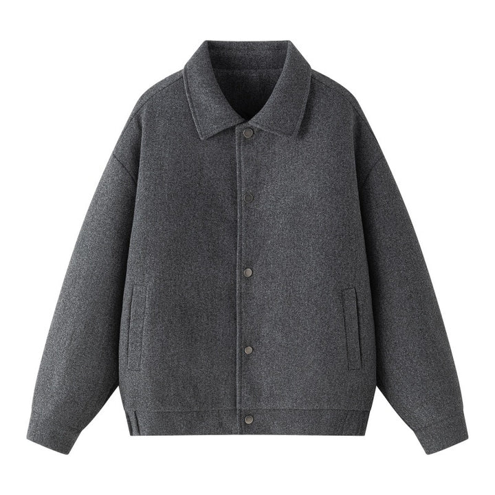 Men's Oversized College Jacket made of Wool Blend with Snap Button Placket and Hidden Pockets Mune Fashion