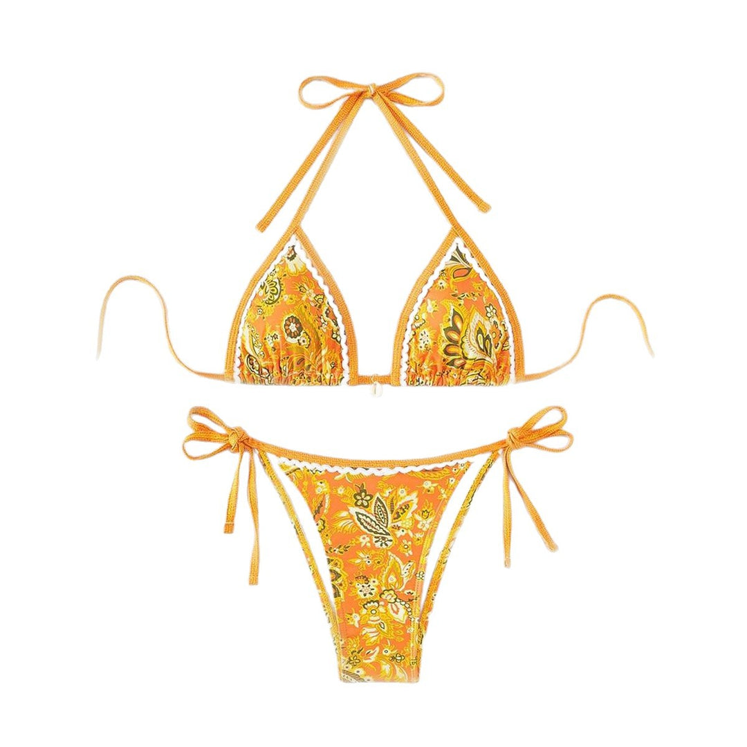 Women's triangle bikini set with adjustable tie straps and floral design Mune Fashion