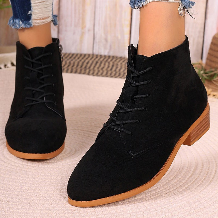 Women’s pointed lace-up ankle boots with side zipper and low block heel Mune Fashion