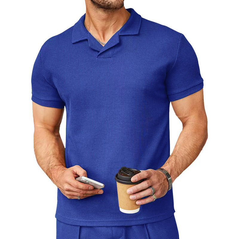 Men's short-sleeve knitted polo with open shirt collar and body-hugging fit Mune Fashion