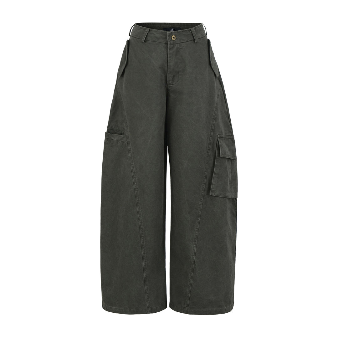 Women's Cropped Cargo Pants with High Waist, Wide Leg, and Flap Pockets Mune Fashion