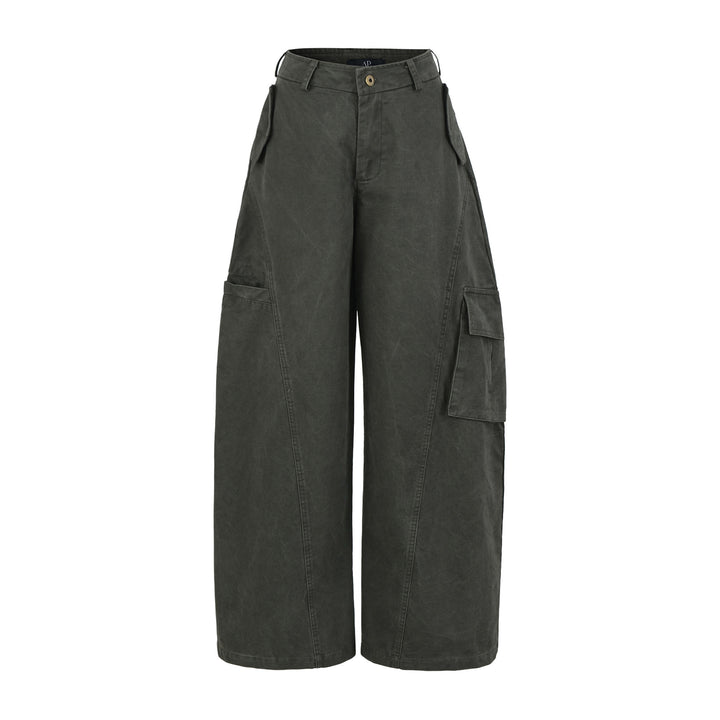 Women's Cropped Cargo Pants with High Waist, Wide Leg, and Flap Pockets Mune Fashion