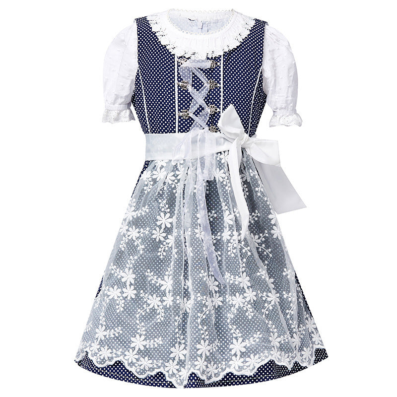 Women's traditional dirndl dress with lace blouse and embroidered tulle apron Mune Fashion