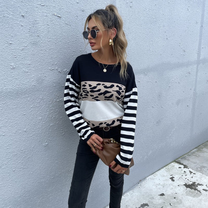 Women's sweater with animal block stripes and Breton sleeves Mune Fashion