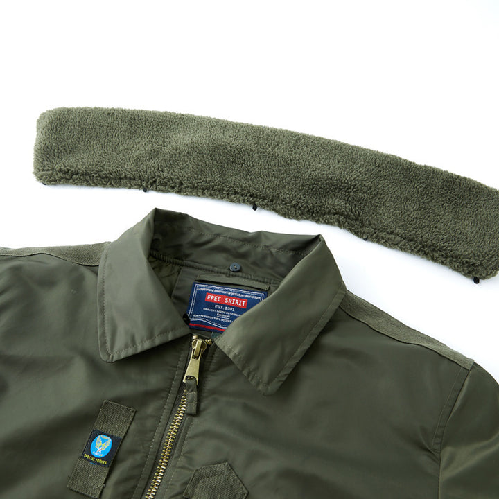 Men's pilot bomber jacket with teddy collar, multiple pockets, and windproof nylon shell Mune Fashion