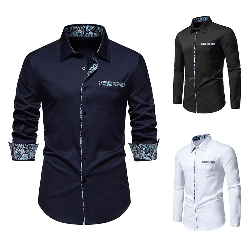 Men's elegant slim-fit shirt with paisley contrast trim on collar band, cuffs, and breast pocket Mune Fashion