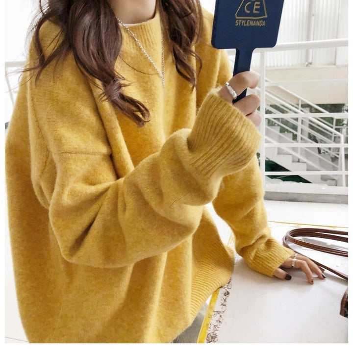 Women's Casual Cozy Fine Knit Sweater with Stand-up Collar and Extended Cuffs Mune Fashion