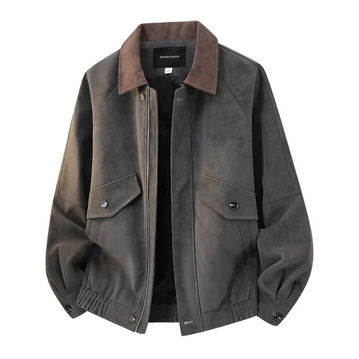 Men's short jacket in vintage worker style made of velor look with flap pockets and elastic hem Mune Fashion
