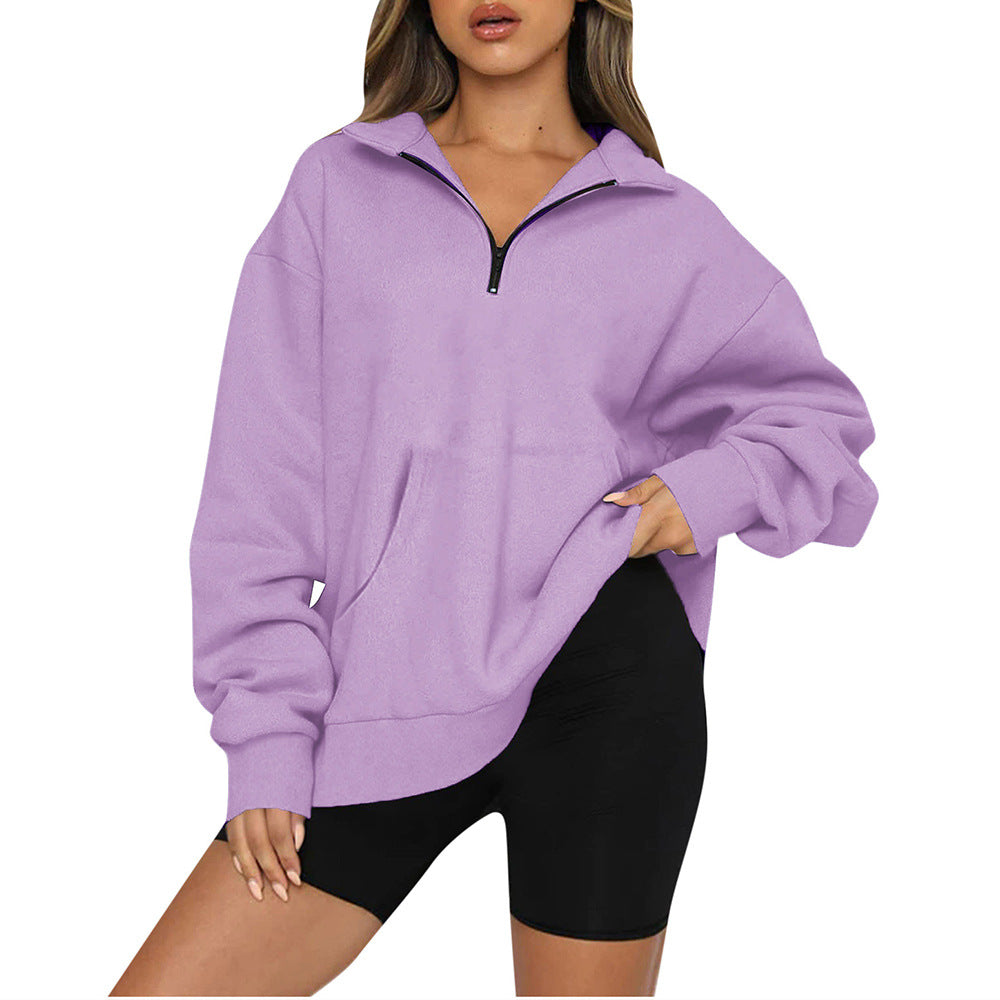 Women nan Oversize-Halfzip-Hoodie with kangaroo pocket and extended hem Mune Fashion