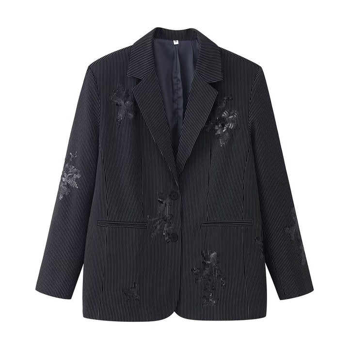 Women's High-Waisted Wide Marlene Trousers with Pinstripes and Sequin Embroidery Mune Fashion