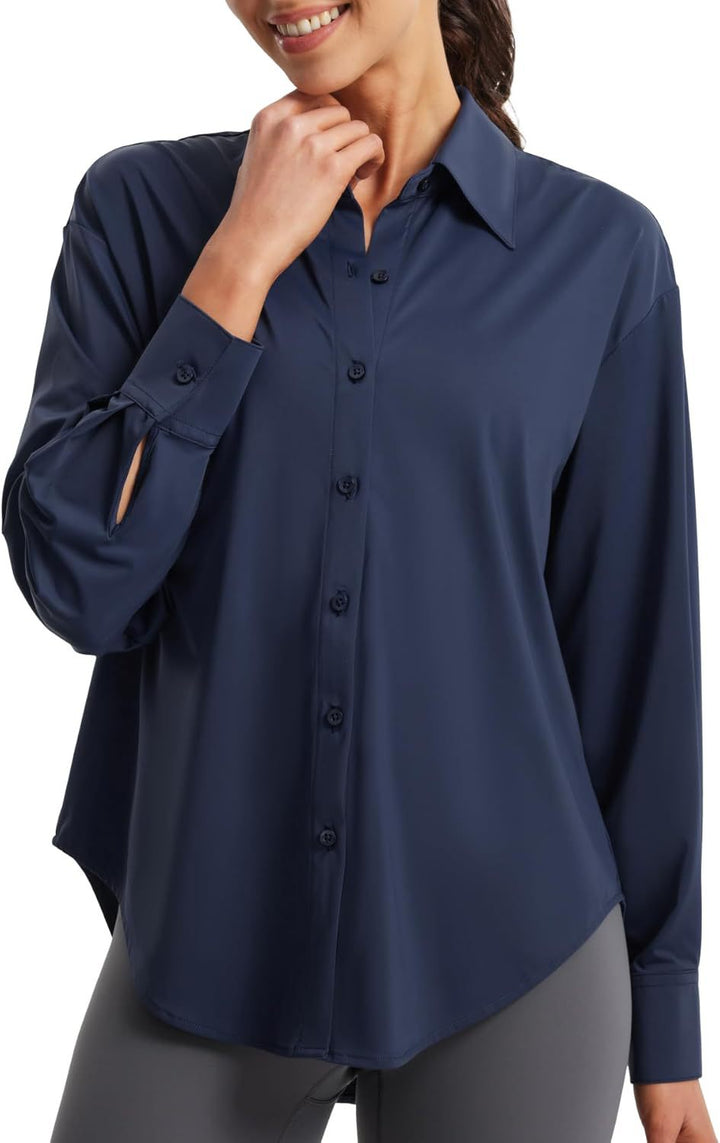 Women Oversize Blouse from Stretch Microfiber with Shirt Collar Mune Fashion