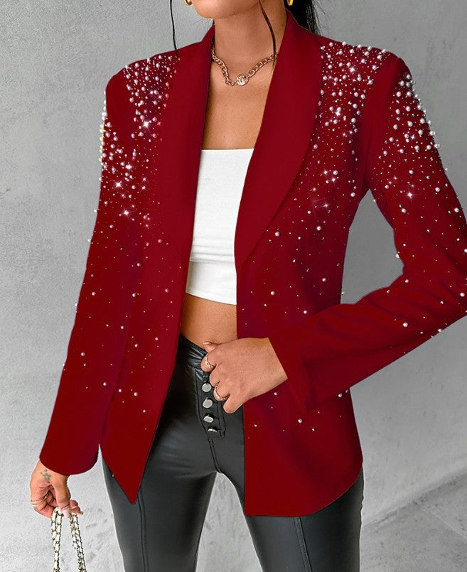 Women tailored evening blazer with pearl and rhinestone embellishment Mune Fashion