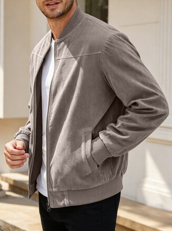 Men's Lightweight Bomber Jacket in Velour Look with Zipper and Ribbed Cuffs Mune Fashion