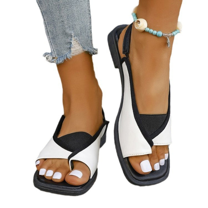 Women's toe ring sandal with snake embossing, elastic middle foot strap and padded comfort insole Mune Fashion