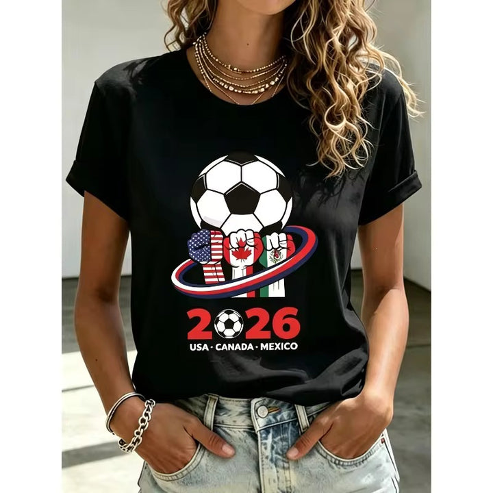 Ladies casual fan t-shirt with football world cup motif and country flags print Mune Fashion
