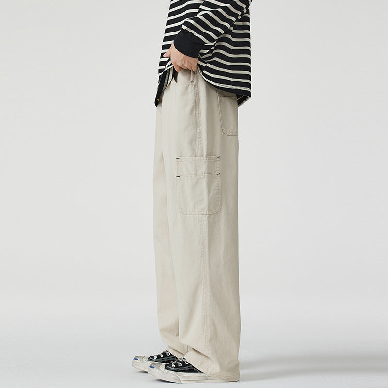 Men's Loose Fit Twill Cargo Pants with Patch Side Pockets and Straight Leg Mune Fashion