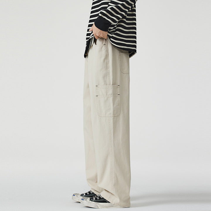 Men's Loose Fit Twill Cargo Pants with Patch Side Pockets and Straight Leg Mune Fashion