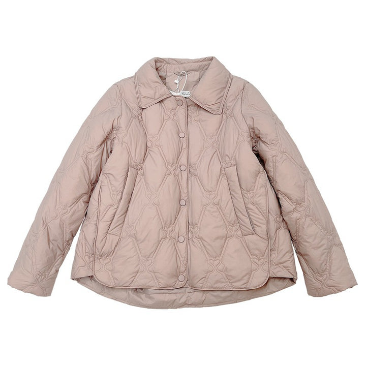 Women Short Cut Quilted Jacket with Decorative Stitching and Rounded Hem Mune Fashion