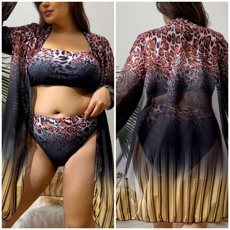 Ladies Bikini Set with trendy leopard pattern and elegant wrap jacket Mune Fashion
