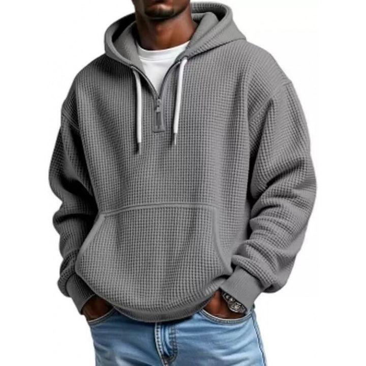 Men's waffle texture hoodie with half zipper and kangaroo pocket Mune Fashion