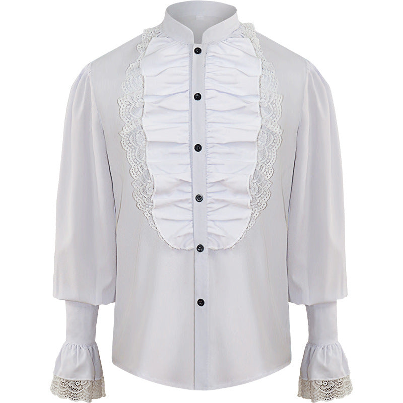 Ladies' romantic Victorian ruffled blouse with stand collar and lace cuffs Mune Fashion
