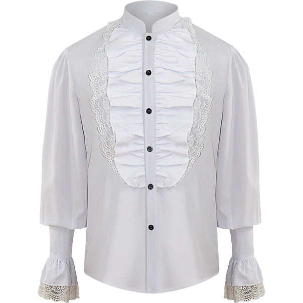 Ladies' romantic Victorian ruffled blouse with stand collar and lace cuffs Mune Fashion