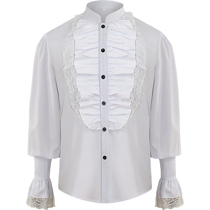 Ladies' romantic Victorian ruffled blouse with stand collar and lace cuffs Mune Fashion
