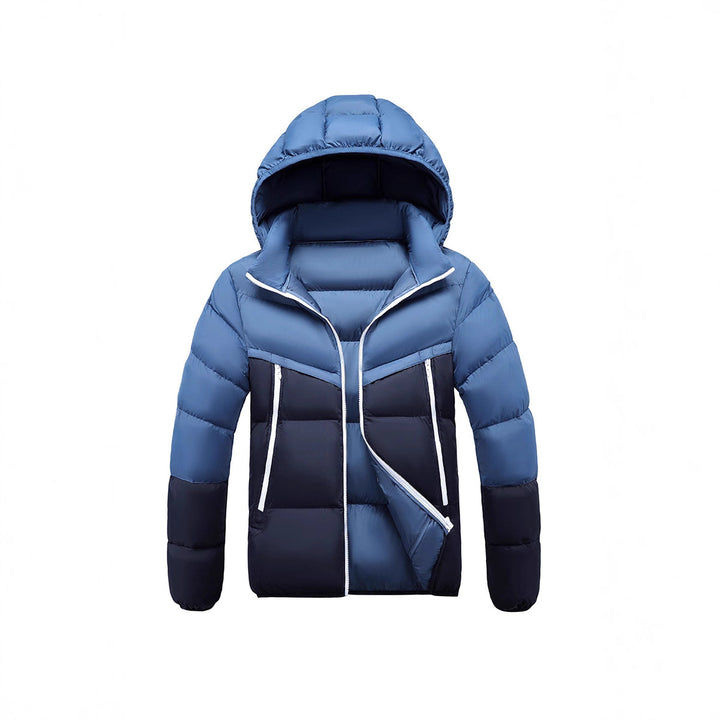 Men's Lightweight Padded Jacket with Hood and Two-Tone Block Design Mune Fashion