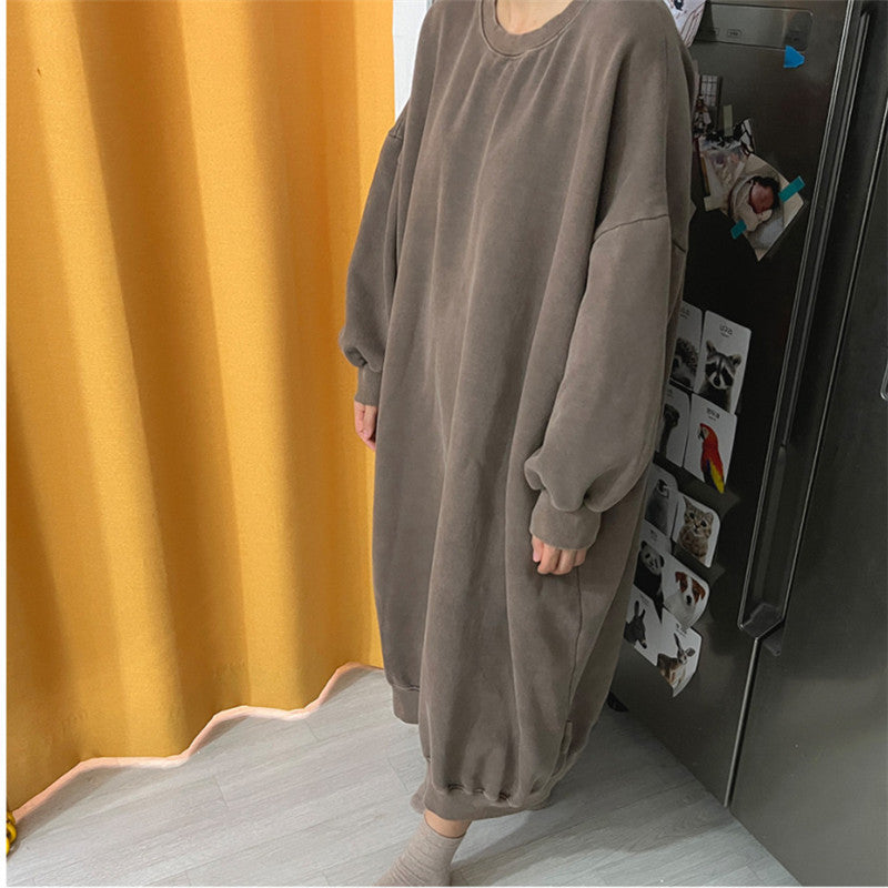Women's Oversize Balloon Sweat Dress with Raglan Sleeves and Curved Hem Mune Fashion