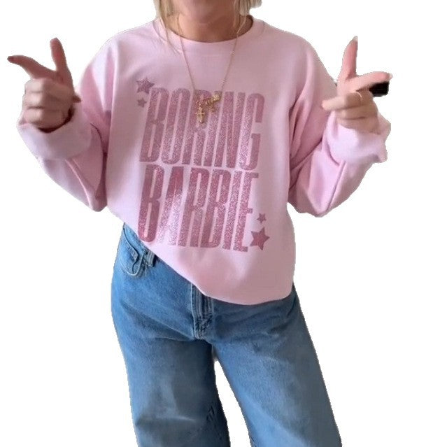 Women's glittering round neck sweatshirt with statement print and fleece-lined interior Mune Fashion