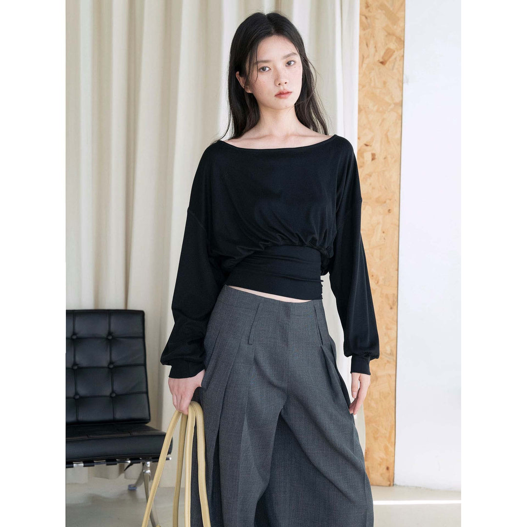 Women's Draped Layering Top with Off-the-Shoulder Cut and Decorative Straps Mune Fashion
