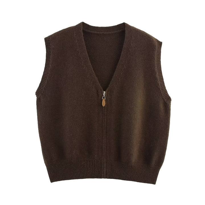 Women's knitted vest with full-length zipper and V-neck Mune Fashion