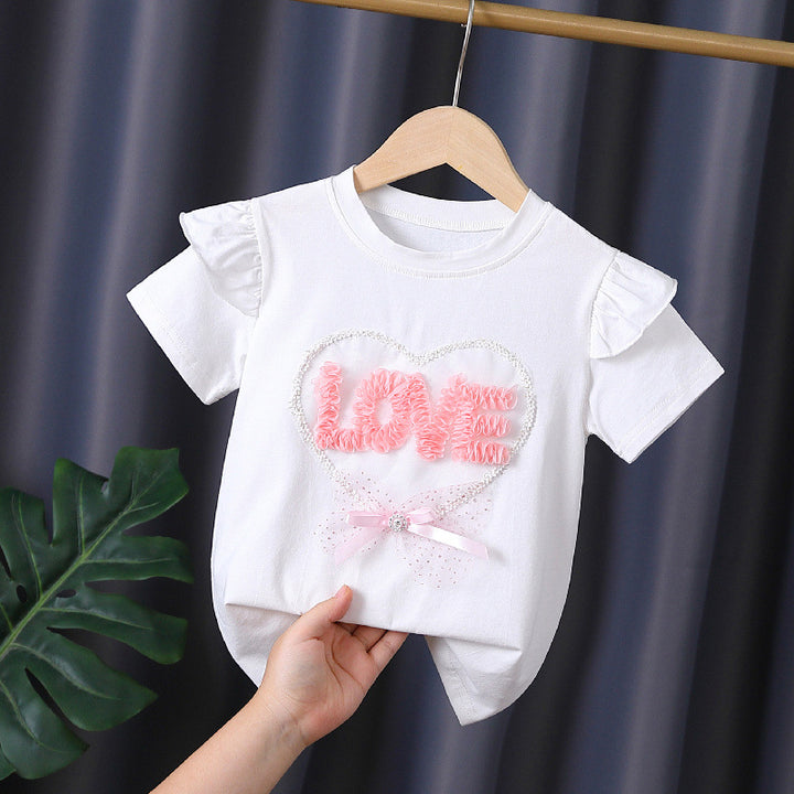 Girl's T-shirt with ruffle details and heart applique Mune Fashion