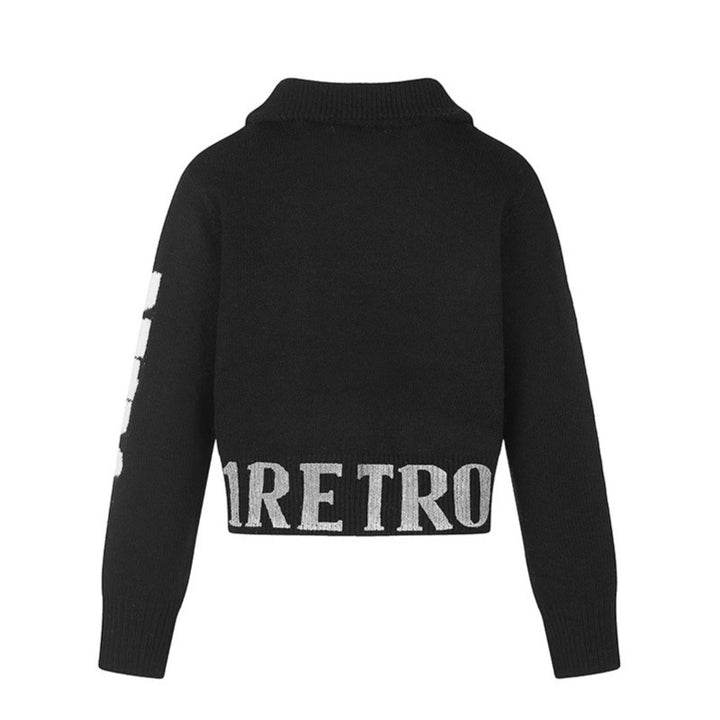 Women's Short Cable Knit Cardigan with Stand-up Collar, Full-Length Zipper and Typo Hem Mune Fashion