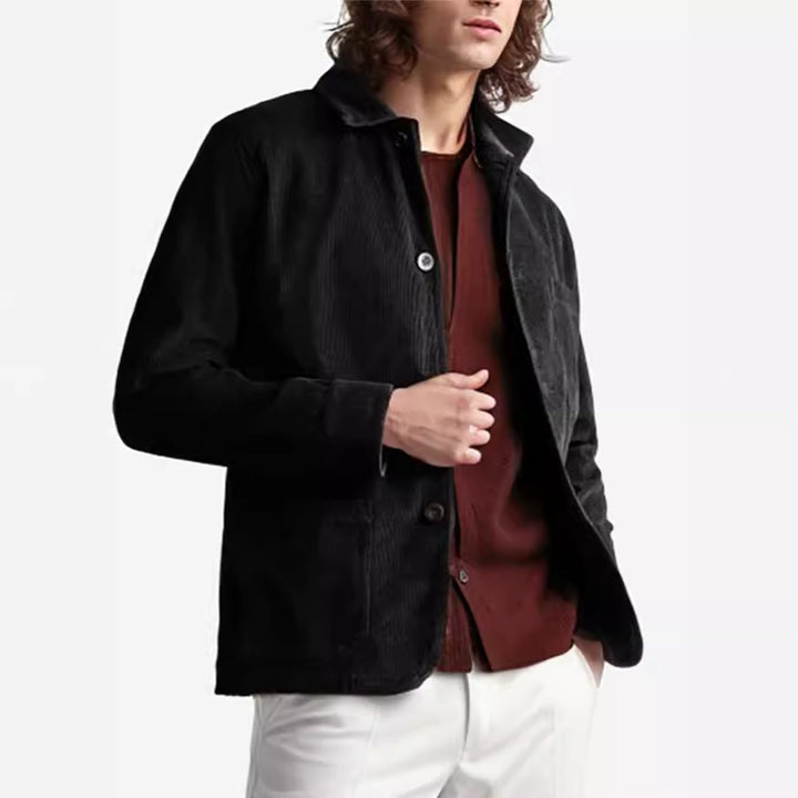 Men's Cord Worker Jacket with Shirt Collar and Patch Pockets Mune Fashion