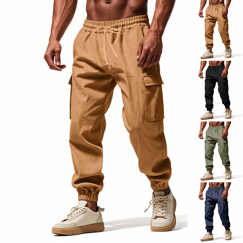 Men's cargo jogger pants in utility look with elastic drawstring waistband, cuffs and extra storage Mune Fashion