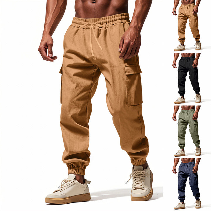 Men's cargo jogger pants in utility look with elastic drawstring waistband, cuffs and extra storage Mune Fashion