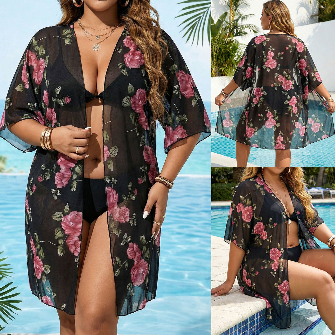 Women's transparent beach cover-up with floral patterns Mune Fashion