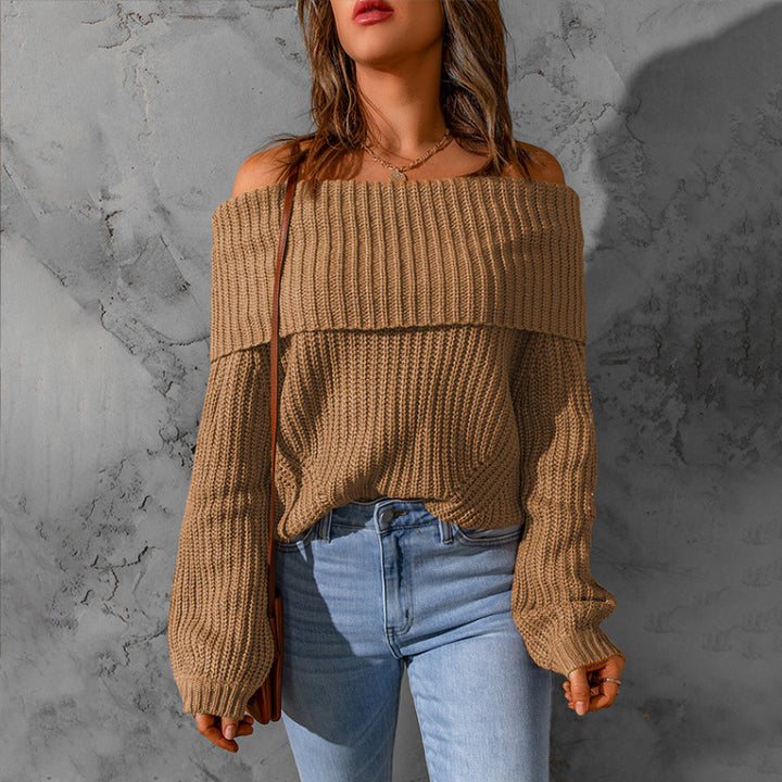 Women's oversized off-shoulder chunky knit sweater with dropped shoulder and balloon sleeves Mune Fashion